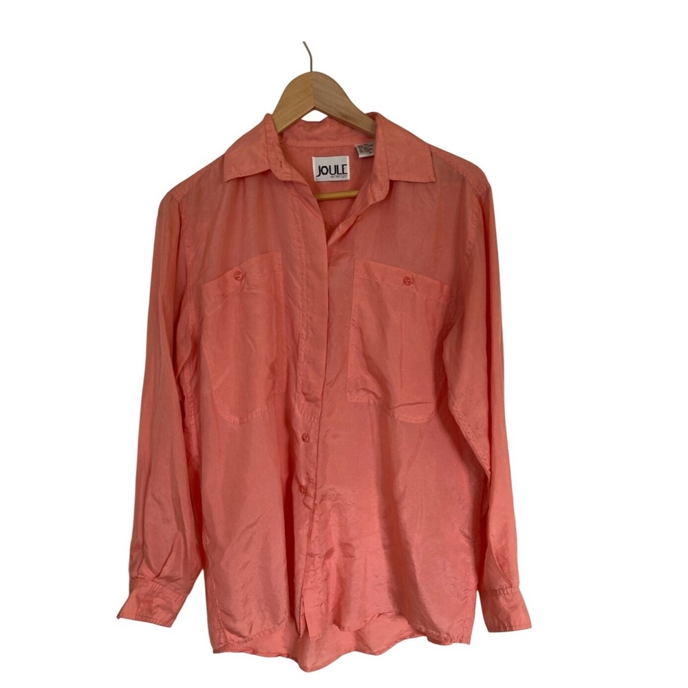 Vtg Joule‎ Energy Coral Button-Up Silk Blouse Size 8 Long Sleeve Classic Relaxed